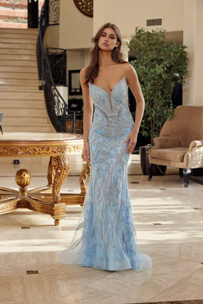 Nox Anabel C1826 Fitted Beaded Formal Evening Long Prom Dress In Blue