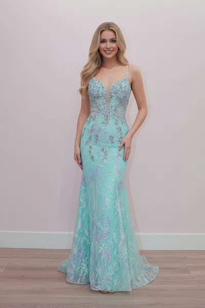 Nox Anabel C1839 Beaded Long Formal Mermaid Prom Dress In Blue