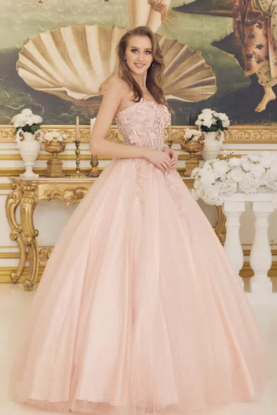 Nox Anabel Cu1192 Long Quinceanera Dress Strapless Ball Gown In Pink