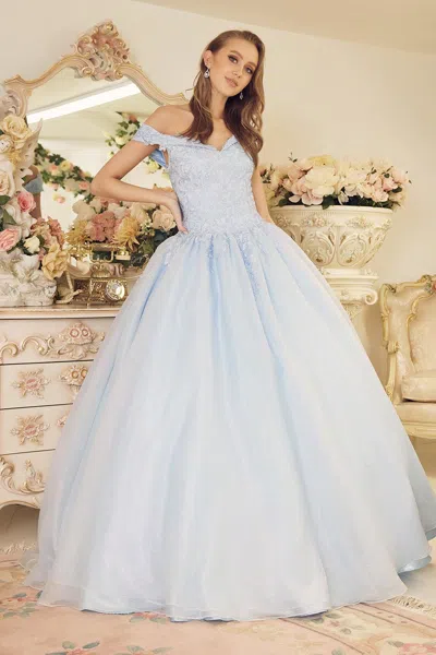 Nox Anabel Cu1193 Long Off Shoulder Quinceanera Dress Ball Gown In Blue