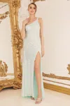Nox Anabel D1158 Long One Shoulder Sexy Prom Dress In Green