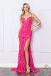 Nox Anabel D1355 Fitted Long High Slit Prom Dress In Pink
