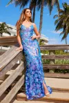 Nox Anabel D1574 Long Formal Sequin Evening Prom Dress In Blue