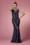 Nox Anabel E1006p Fitted Long Applique Formal Dress In Blue