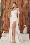 Nox Anabel E1043w Long Off Shoulder Satin Wedding Dress In White