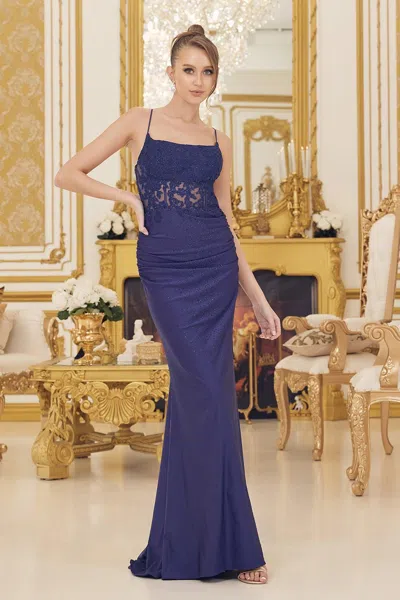 Nox Anabel E1186 Prom Sexy Fitted Long Gown In Blue