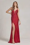 Nox Anabel E1206 Long Fitted Sexy Prom Gown In Burgundy