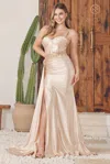 Nox Anabel E1239 Long One Shoulder Fitted Prom Dress In Gold