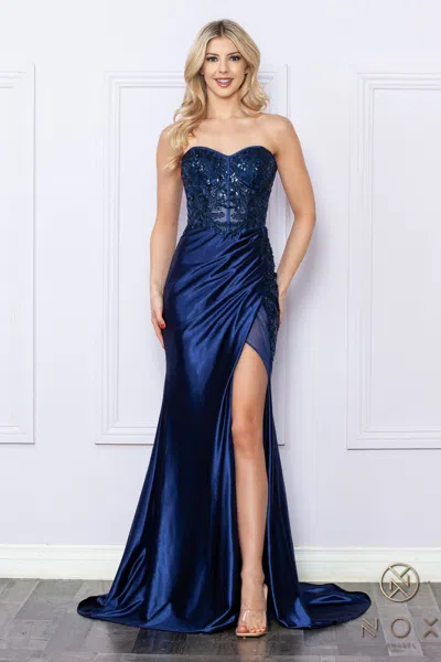 Nox Anabel E1284 Sequins Long Prom Gown In Blue