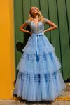 Nox Anabel E1293 Tiered A Line Long Prom Gown In Blue