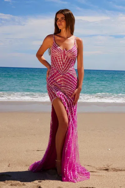Nox Anabel E1531 Long Prom Fitted Beaded Applique Formal Dress In Purple