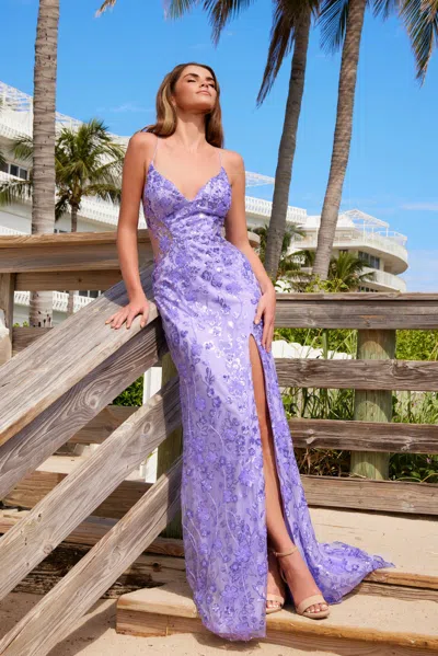 Nox Anabel E1710 Long Beaded Slit Sequin Formal Prom Dress In Purple