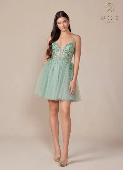 Nox Anabel E902 Short Cocktail Glitter Homecoming Dress In Green