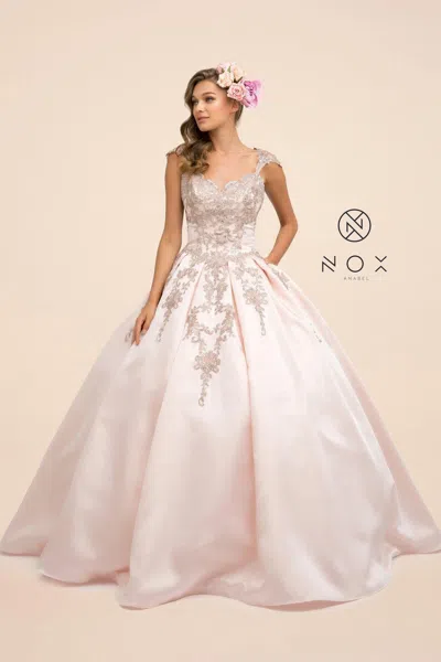 Nox Anabel Embroidered Ball Gown Long Prom Dress In Pink