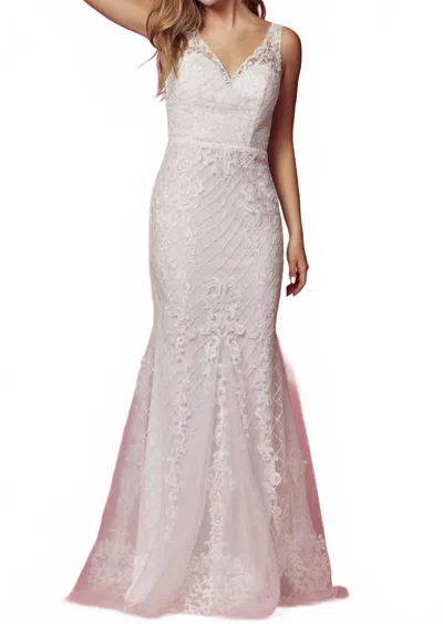 Nox Anabel Embroidered Bridal Dress In White In Pink