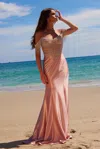 Nox Anabel F1568 Prom Beaded V Neck Long Formal Dress In Pink