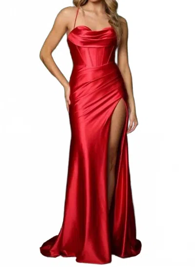 Nox Anabel Fitted Cowl Satin Gown In Red