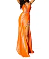 Nox Anabel Fitted Glitter Satin Sleeveless Slit Gown In Orange In Orange