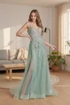 Nox Anabel G1149 Long Spaghetti Strap Sexy Prom Tulle Gown In Green