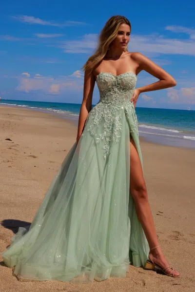 Nox Anabel G1371 A Line Long Sequin Formal Prom Dress In Green