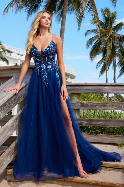 Nox Anabel G1649 Long Formal A Line Prom Dress In Blue