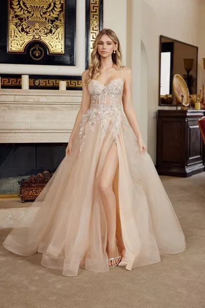 Nox Anabel G1787 Long Formal A Line Slit Evening Prom Dress In Neutral