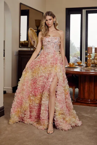 Nox Anabel G1790 Long Formal Beaded A Line Prom Dress In Pink
