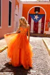 Nox Anabel H1351 Layered Long Formal Prom Glitter Dress In Orange