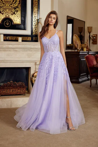 Nox Anabel H1882 Long Formal A Line Slit Prom Dress In Purple
