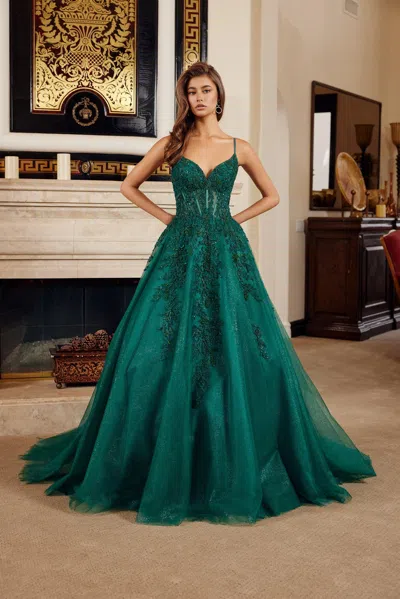 Nox Anabel H1883 A Line Long Formal Corset Evening Prom Dress In Green