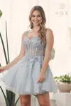 Nox Anabel H784 Short Homecoming Glitter Tulle Cocktail Dress In Silver