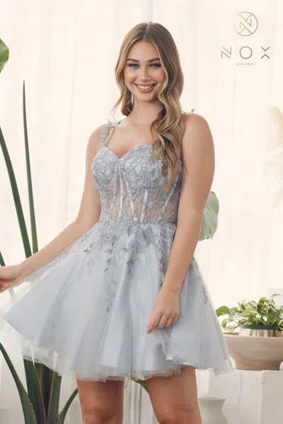 Nox Anabel H784 Short Homecoming Glitter Tulle Cocktail Dress In Silver