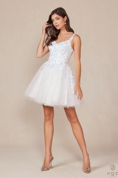 Nox Anabel H846w A Line Short Cocktail Sequin Dress In White