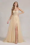Nox Anabel J1089 Long Spaghetti Strap Sexy Prom Ball Gown In Gold