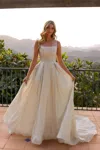 Nox Anabel Je1003 Long Glitter Ball Gown A Line Wedding Dress In White