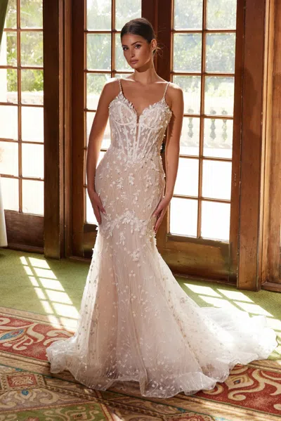 Nox Anabel Je1023l Long Beaded Applique Wedding Dress In Nude