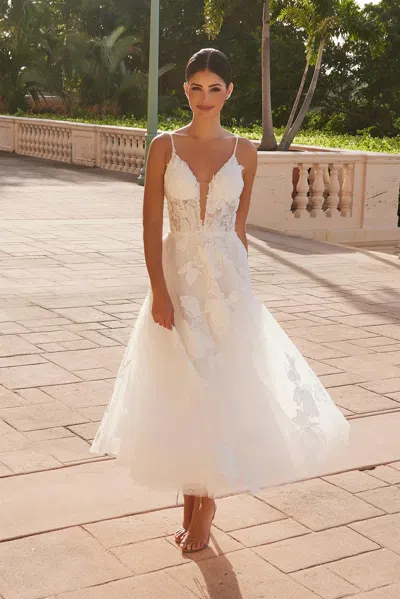 Nox Anabel Je1027 Floral Tea Length Wedding Dress In White