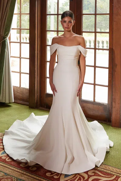 Nox Anabel Jw1032 Pleated Long Simple Wedding Dress In White