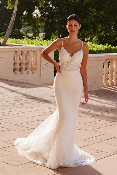Nox Anabel Jw239 Fitted Long Simple Wedding Dress In White