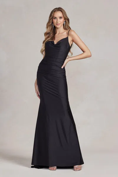 Nox Anabel K490 Long Spaghetti Strap Mermaid Prom Gown In Black