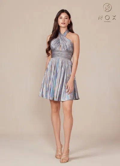 Nox Anabel K822 Short Pleated A Line Cocktail Dress In Silver