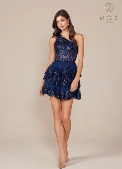 Nox Anabel K855 Short  A Line Tiered Cocktail Dress In Blue