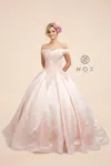 Nox Anabel Lace Applique Ball Gown Long Prom Dress In Pink