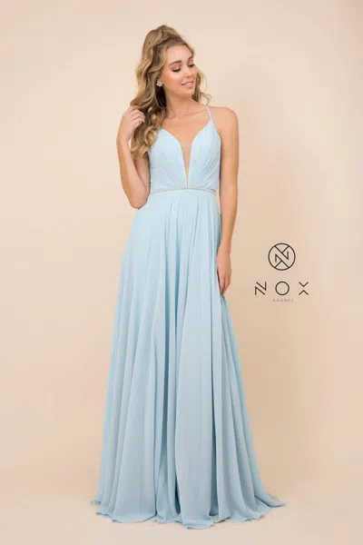 Nox Anabel Long Deep V-neck Dress Prom Dress In Blue
