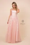 Nox Anabel Long Formal Prom Floral Applique Evening Dress In Pink