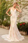 Nox Anabel Long Lace Boho Wedding Dress In Nude
