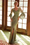 Nox Anabel Md129 Long Glitter A Line Mother Of The Bride Dress In Green