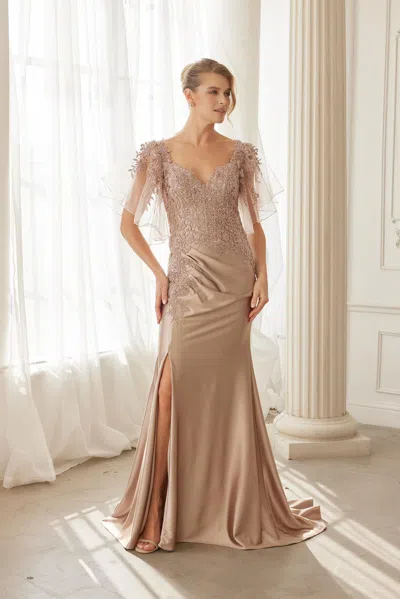 Nox Anabel Me148 Plus Size Long Formal Evening Dress In Neutral