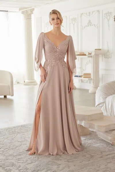 Nox Anabel Me151 Long Beaded Plus Size Formal Dress In Neutral