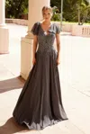 Nox Anabel Mj132 Plus Size Long Formal A Line Evening Dress In Gray